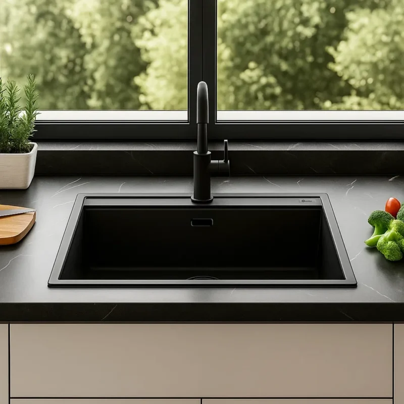Lavello per cucina nero sopratop Quareco Prime
